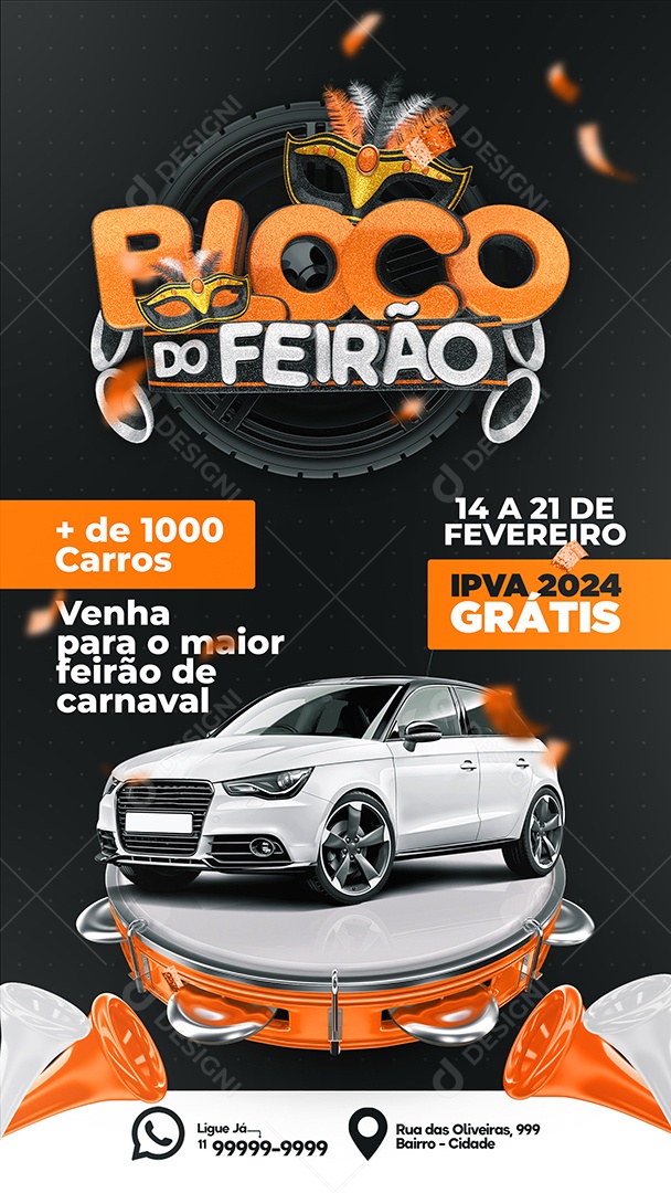 Story Carnaval Concessionária Bloco Do Feirão Carro Zero Social Media PSD Editável