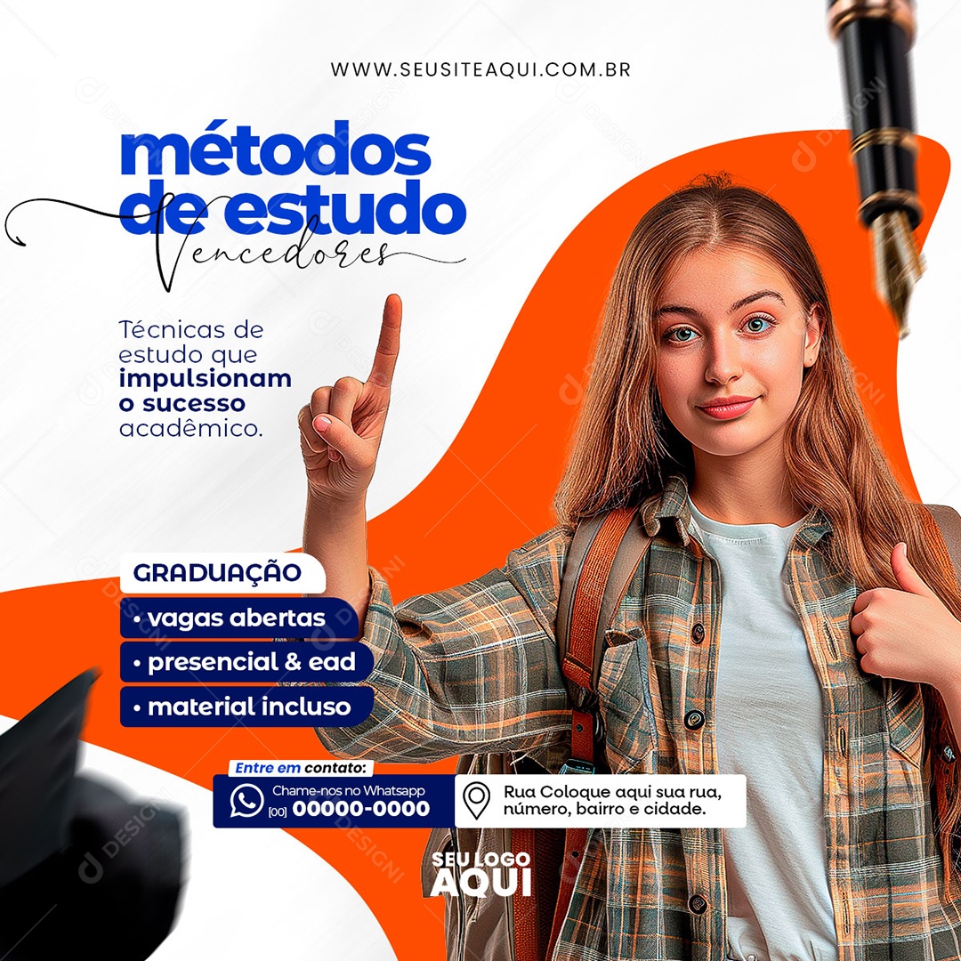 Métodos de Estudo Vencedores Social Media PSD Editável