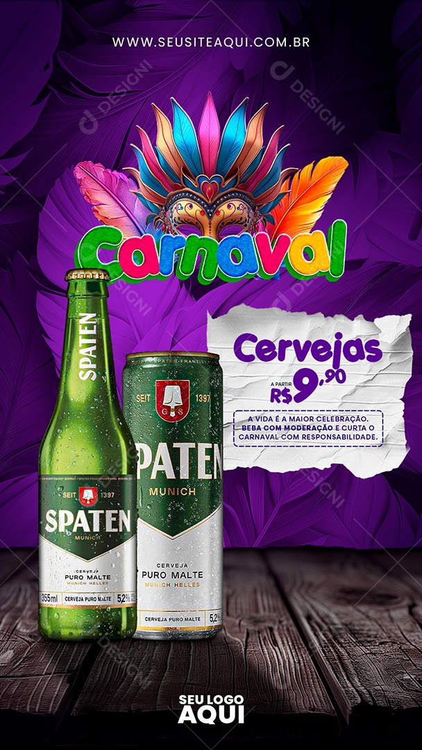 Story Carnaval Cervejas 9,90 a Vida é a Maior Celebração Social Media PSD Editável