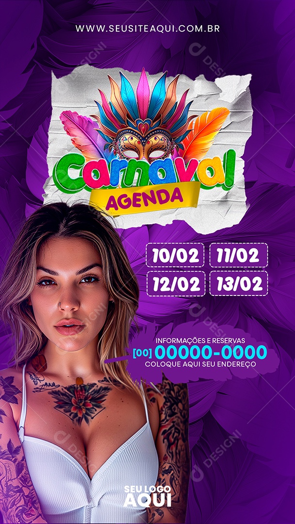 Story Carnaval  Agenda Informações e Reservas Social Media PSD Editável