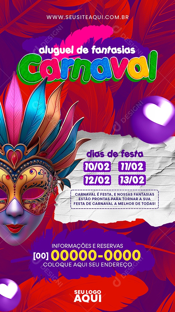 Story Aluguel de Fantansias Carnaval Social Media PSD Editável