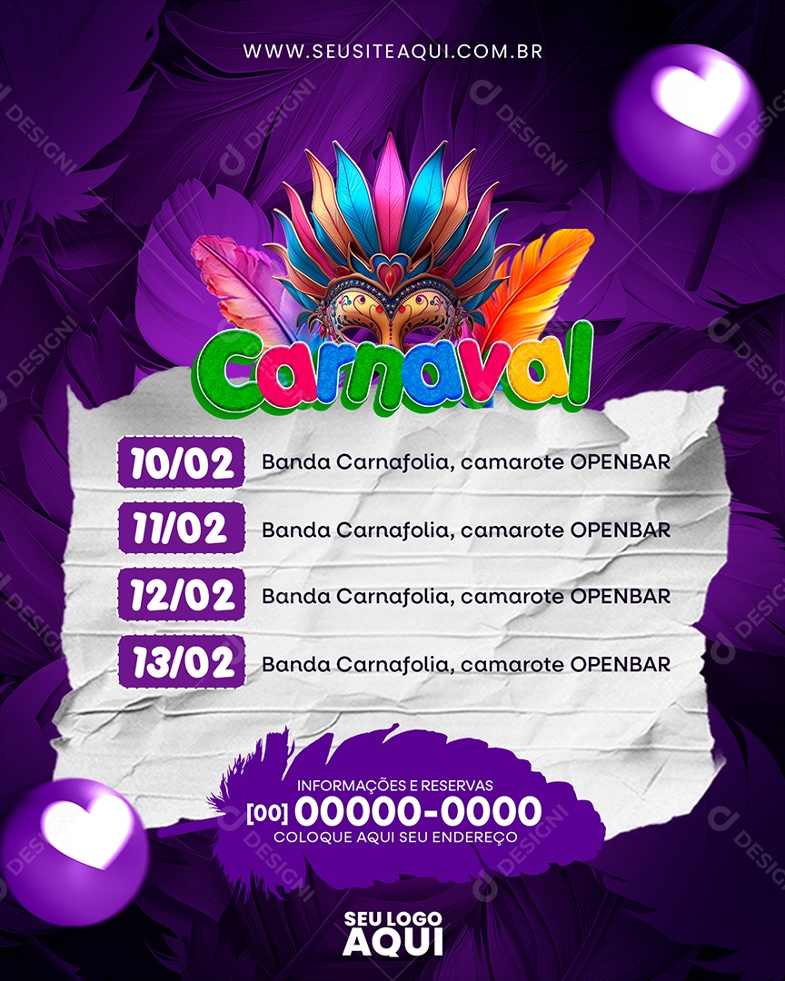 Carnaval Banda Carnafolia Camarote Openbar Social Media PSD Editável