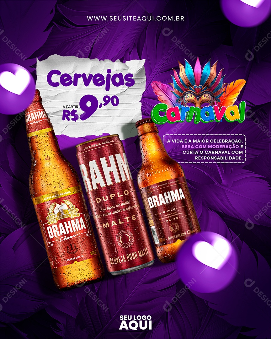 Carnaval a Vida é a Maior Celebração Beba com Moderação Social Media PSD Editável