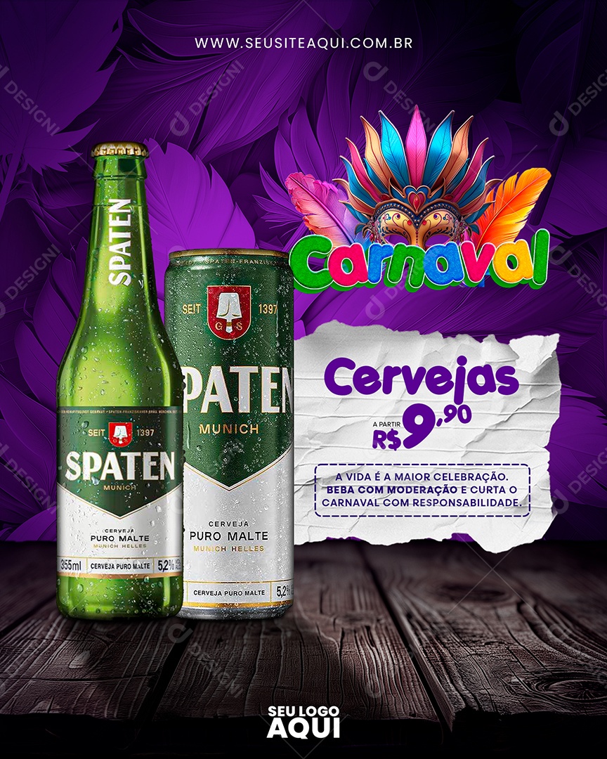 Carnaval Cervejas 9,90 a Vida é a Maior Celebração Social Media PSD Editável