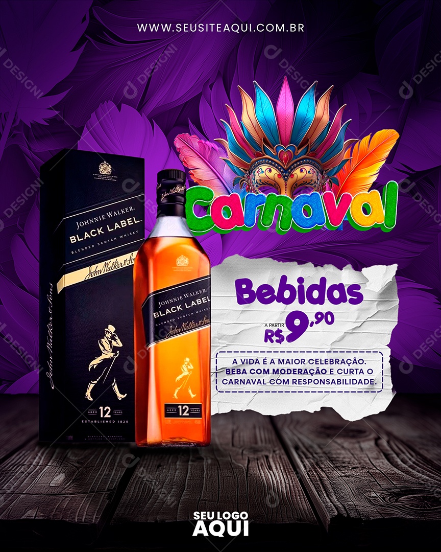 Carnaval Bebidas a Partir de 9,90 a Vida é a Maior Celebração Social Media PSD Editável