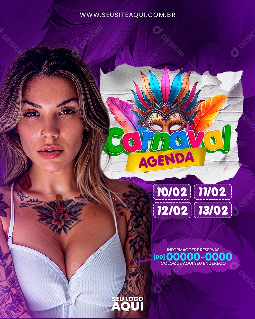 Carnaval  Agenda Informações e Reservas Social Media PSD Editável
