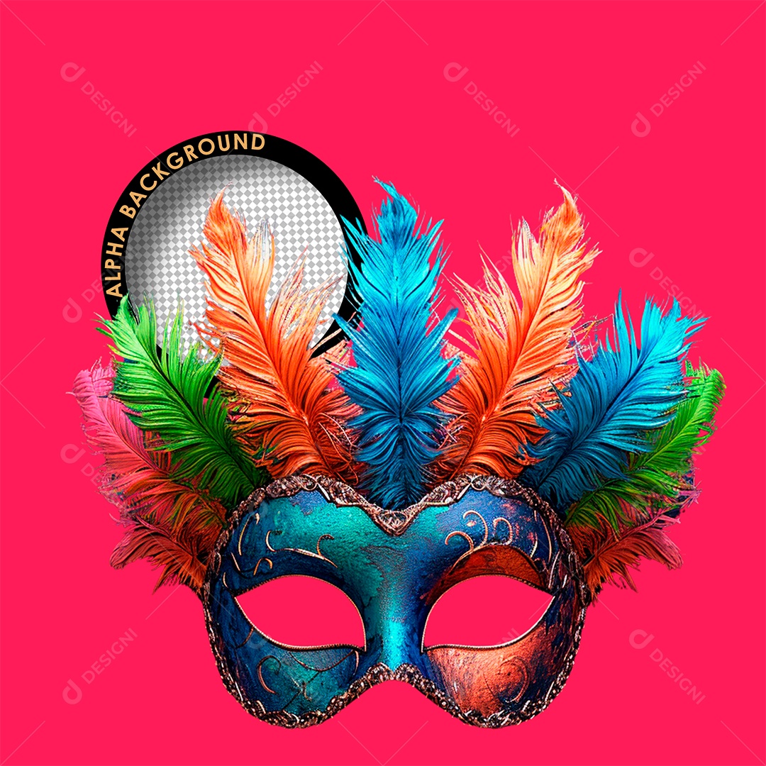 Colorful Carnival Feather Mask 3D Element for PSD Composition
