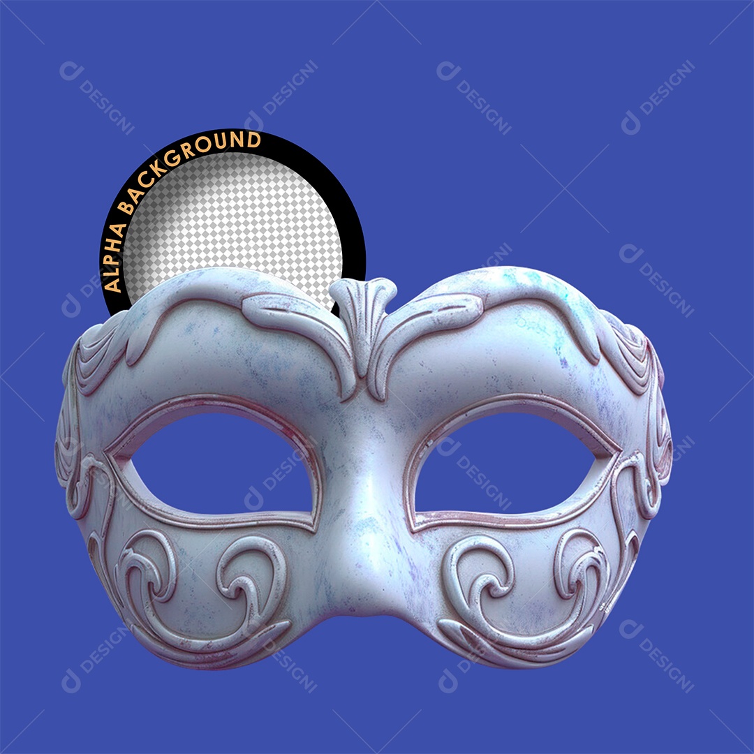 Elemento 3D Máscara Branca de Carnaval para Composição PSD