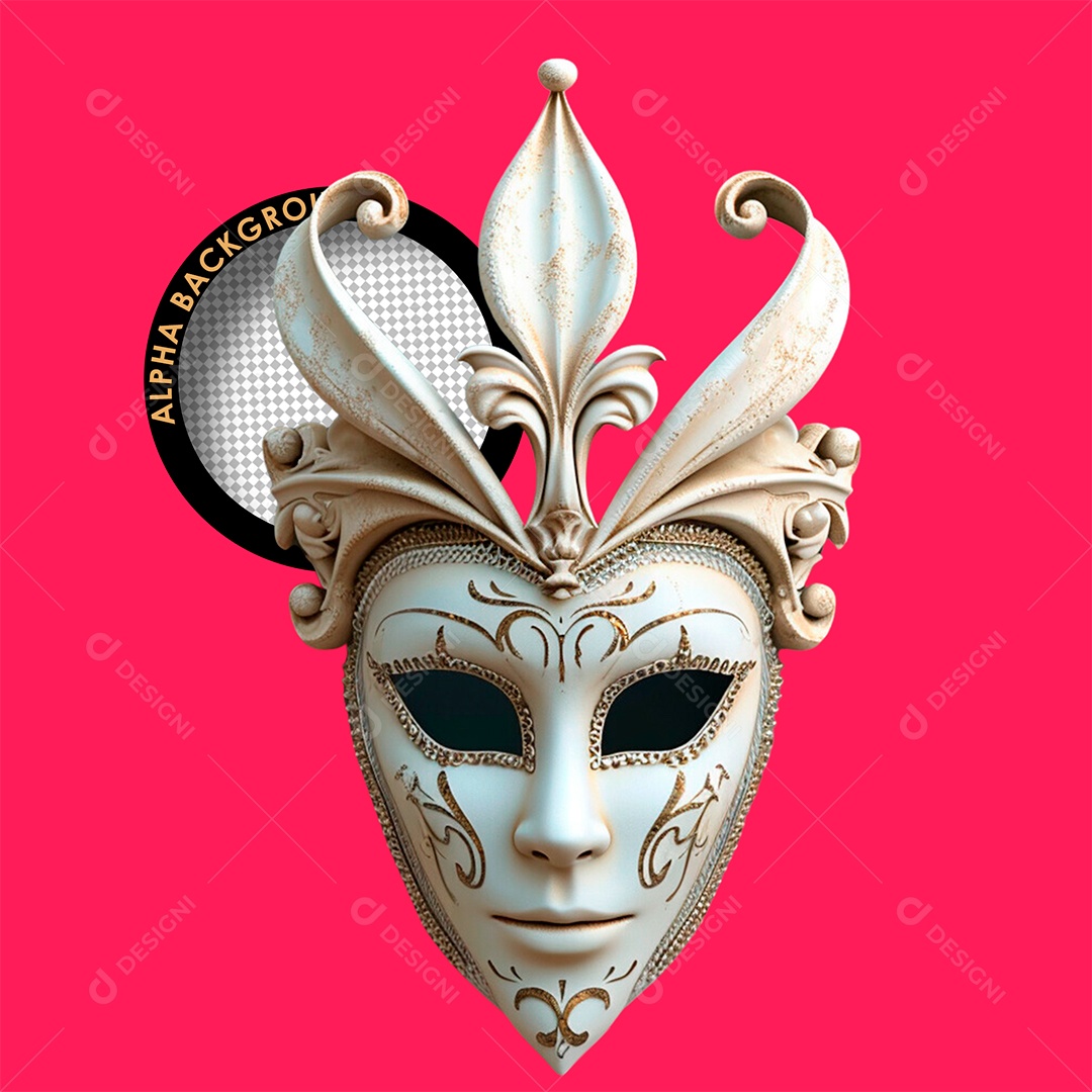 Elemento 3D Máscara Branca de Carnaval para Composição PSD