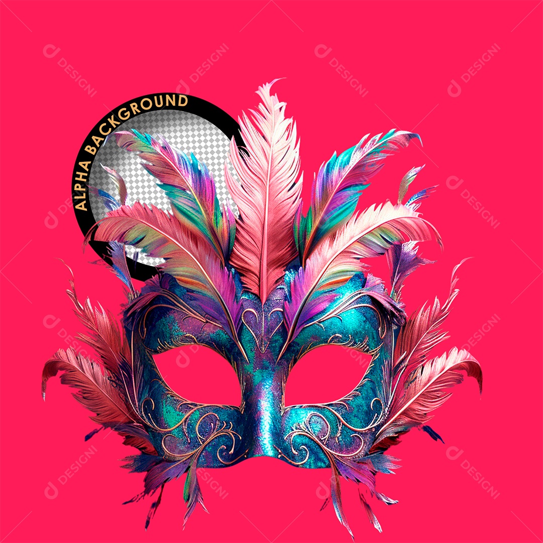 Elemento 3D Máscara Colorida de Carnaval para Composição PSD