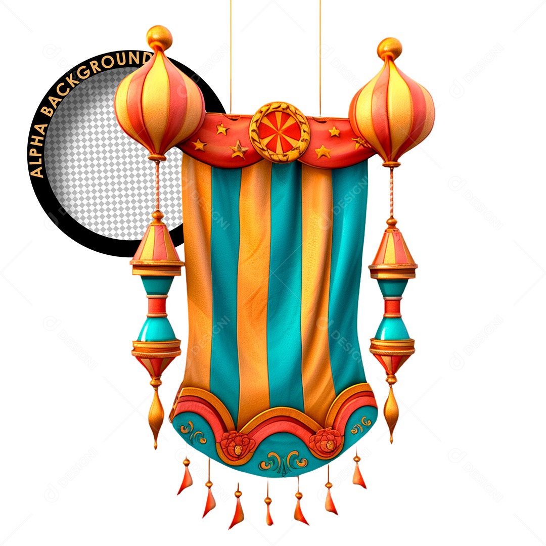 Lona de Carnaval Elemento 3D Colorida para Composição PSD