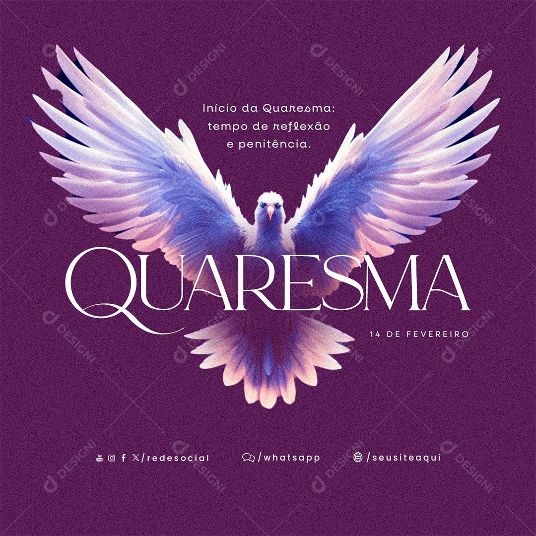 Quarta Feira de Cinzas 14 De Fevereiro tempo de reflexão e penitência Social Media PSD Editável