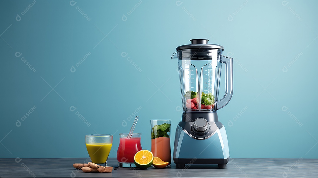 Liquidificador com ingredientes para fazer smoothie