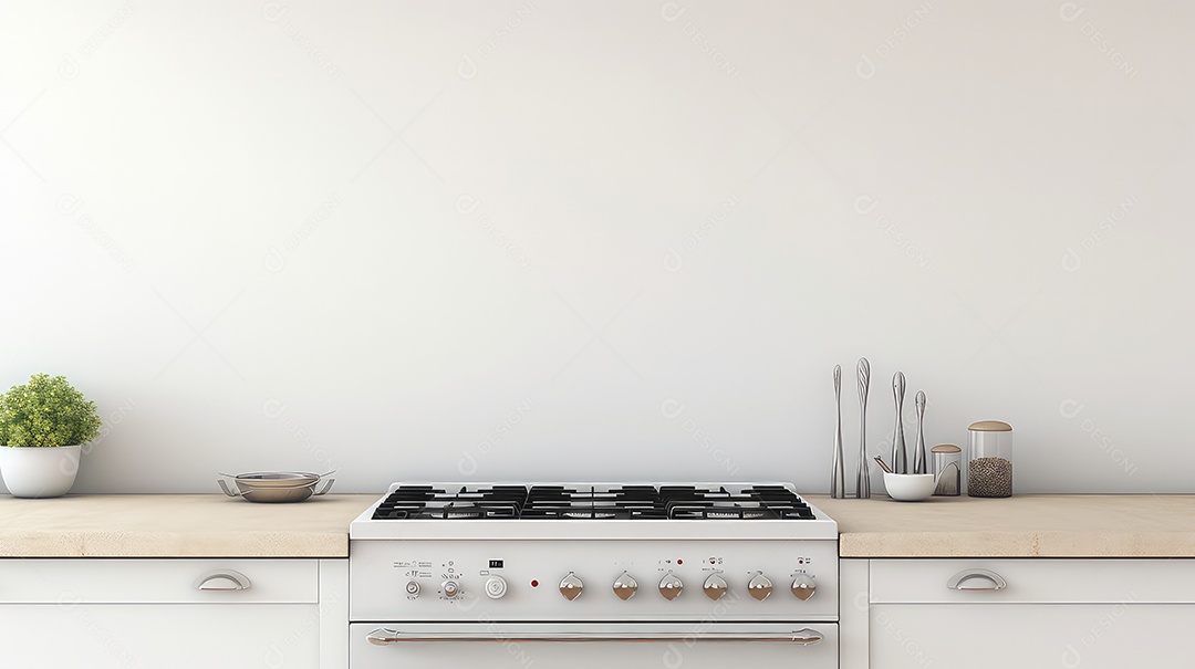 Fogão a gás branco moderno na cozinha