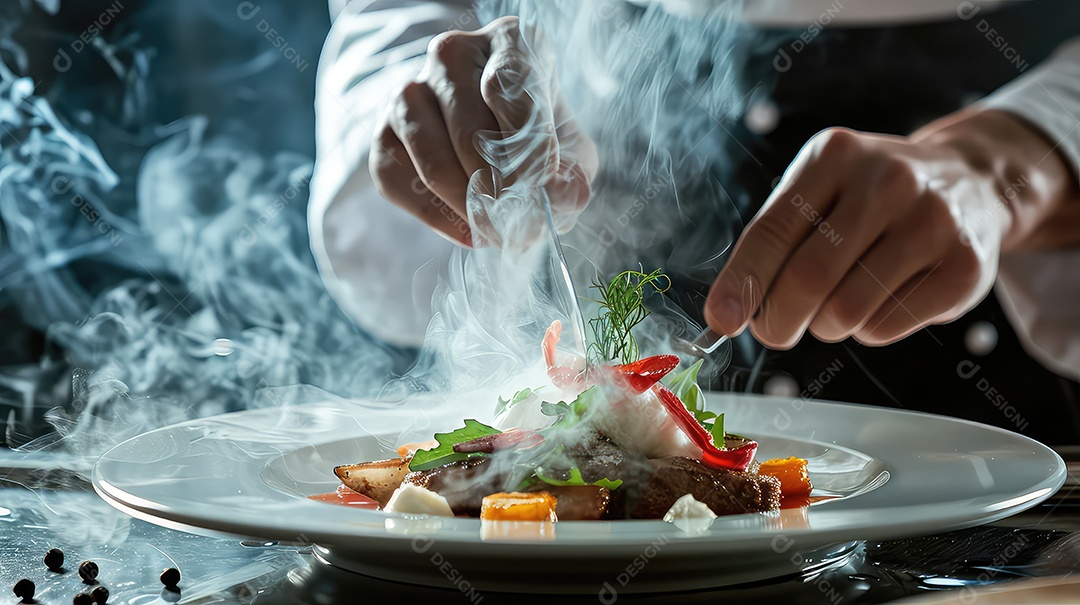 Chef preparando salada na cozinha do restaurante