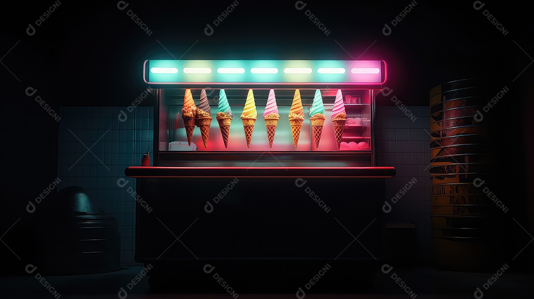 Sorveteria à noite com espaço para texto