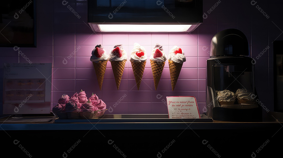 Sorveteria à noite com espaço para texto