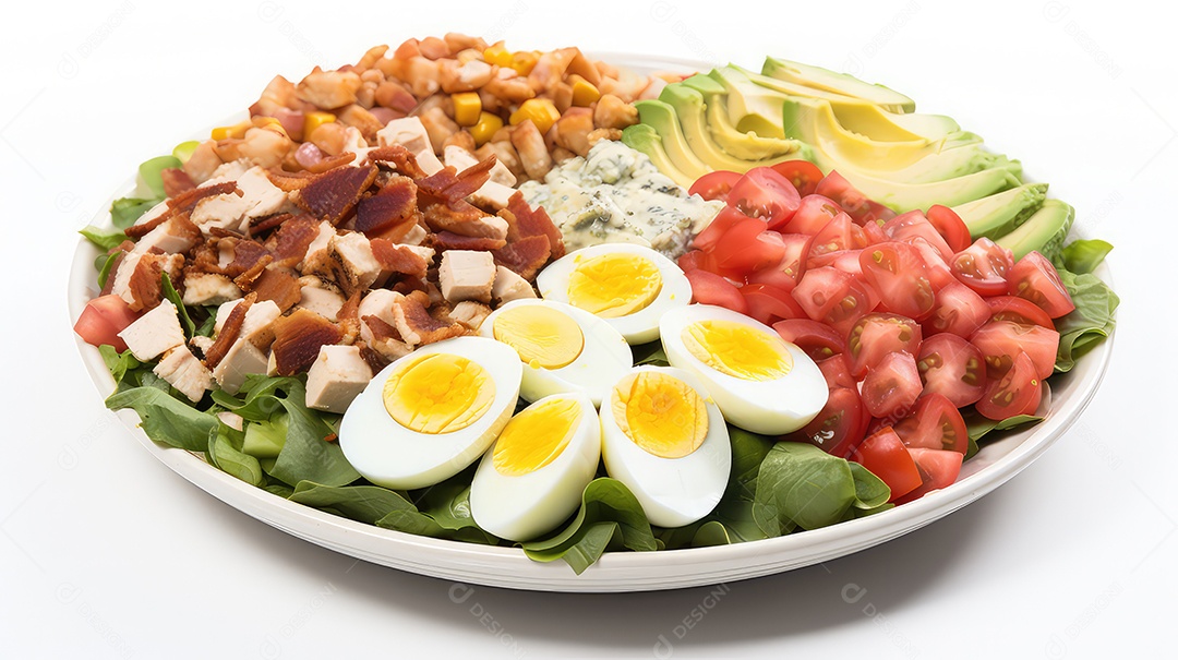 Salada saudável com filé de frango tomate abacate e ovos