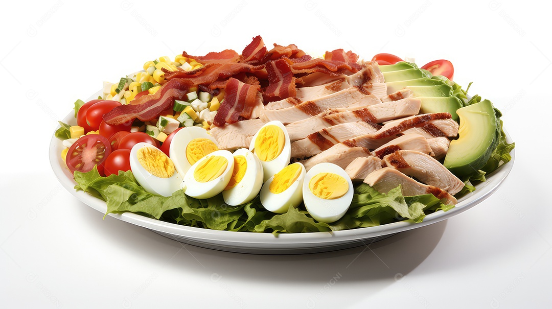 Salada saudável com filé de frango tomate abacate e ovos