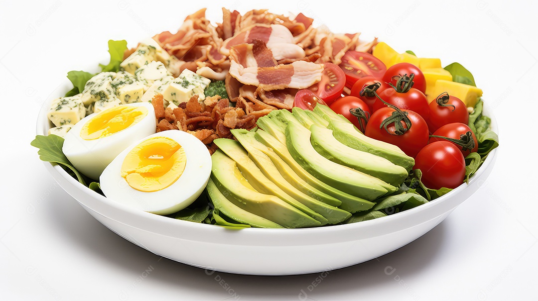 Salada saudável com filé de frango tomate abacate e ovos