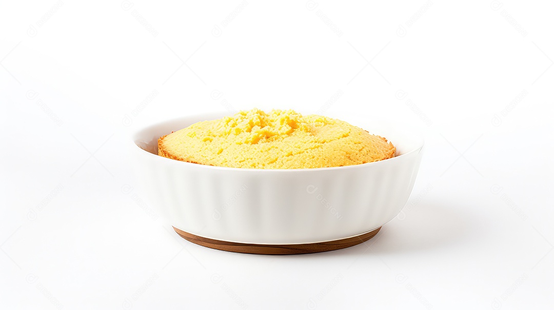 Pão de milho em uma tigela branca sobre fundo branco