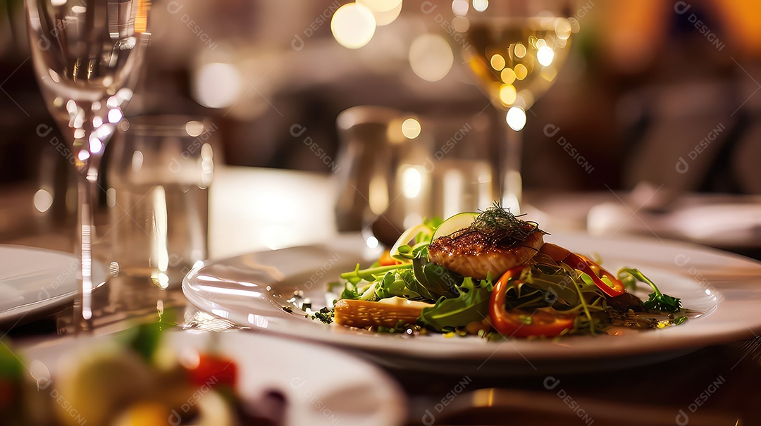 Salada com salmão grelhado rúcula espinafre e queijo parmesão.