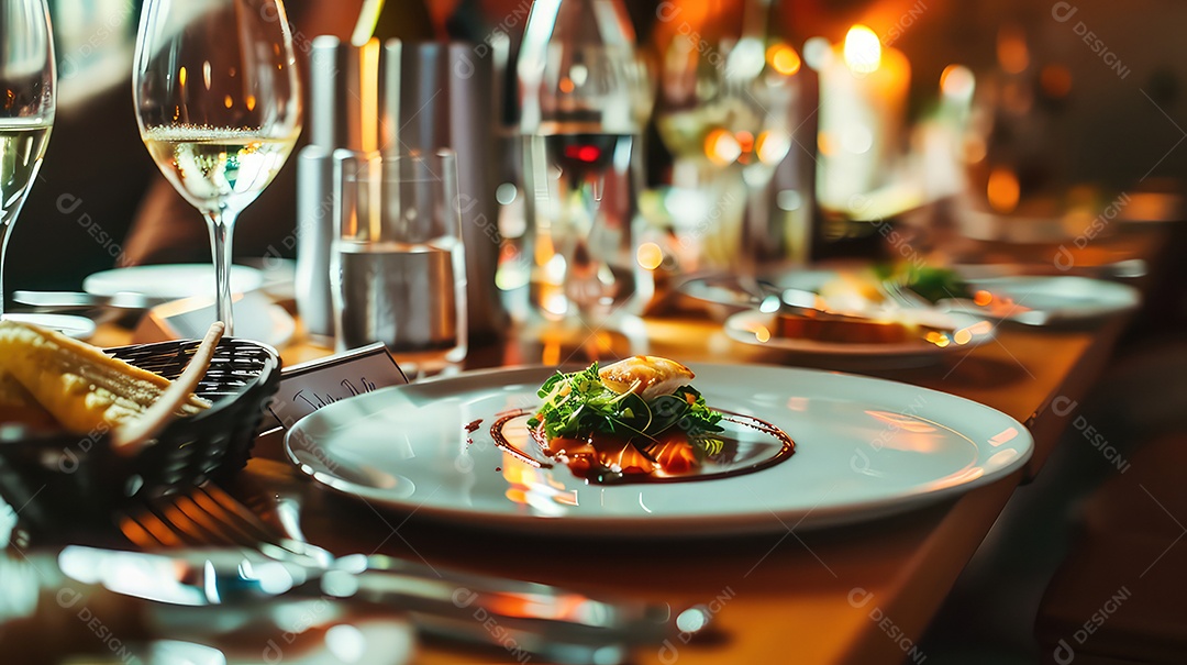 Mesa de restaurante servida para jantar interior luxuoso do restaurante