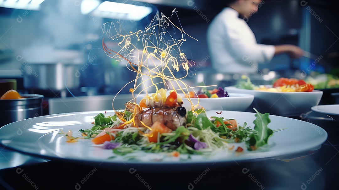 Chef na cozinha do hotel preparando comida deliciosa e saudável