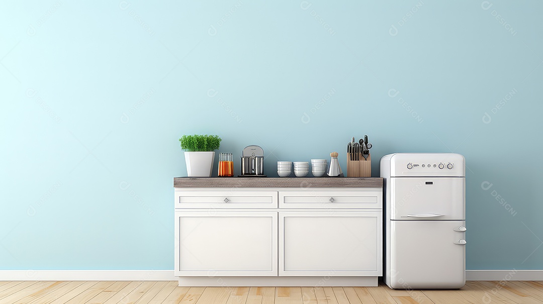 Interior da cozinha com geladeira