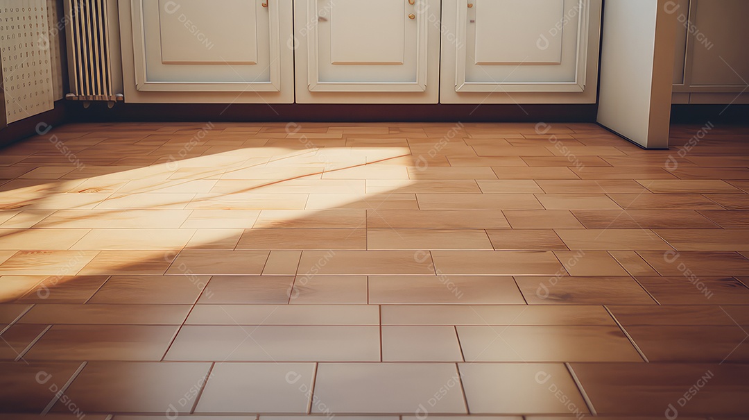 Interior de uma sala vazia com piso de madeira e uma porta