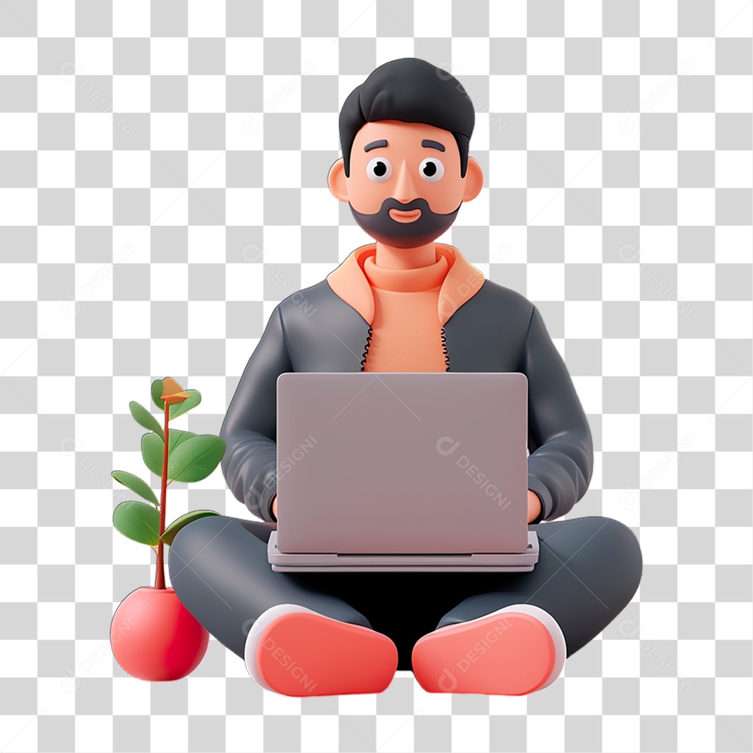 Homem com Laptop PNG Transparente