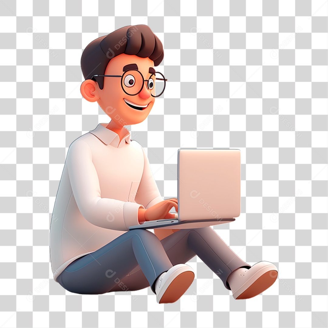 Homem com Laptop PNG Transparente