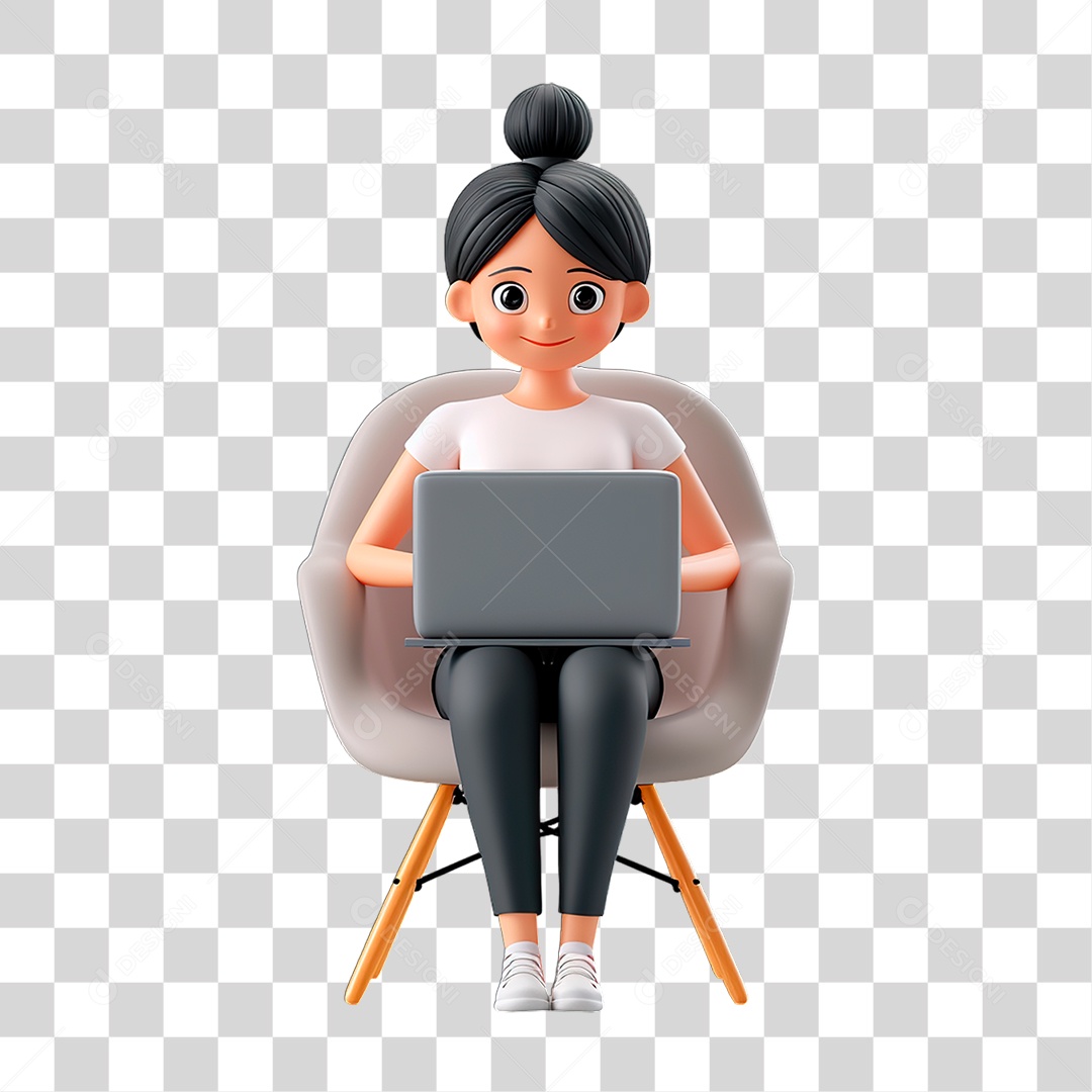 Mulher com Laptop PNG Transparente