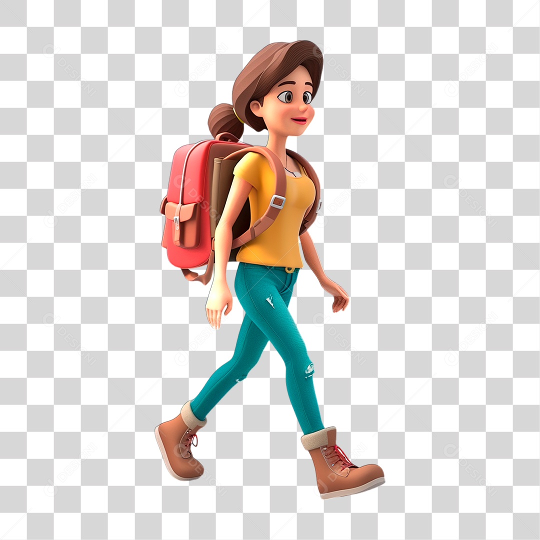 Garota com Mochila Nas Costas PNG Transparente