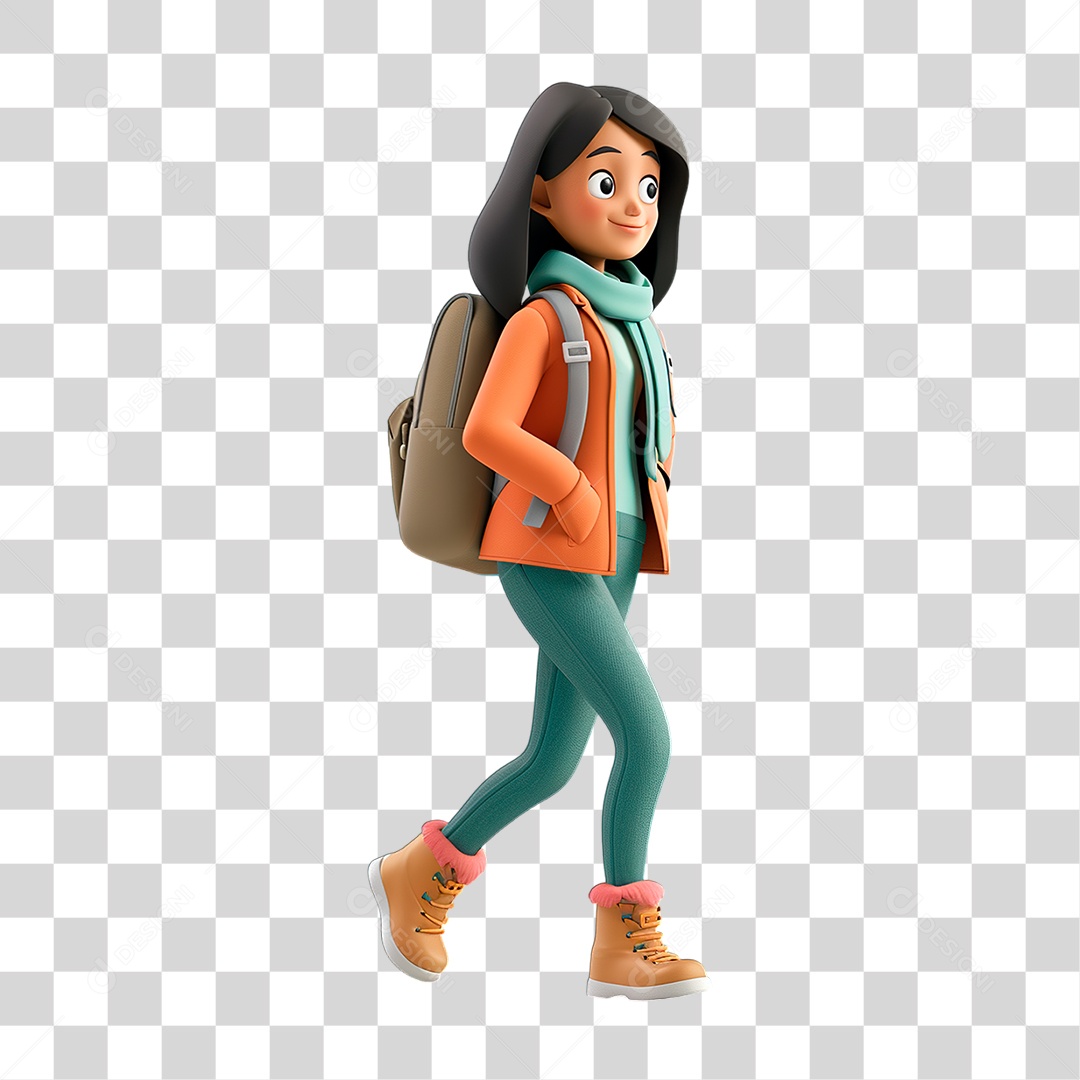 Garota com Mochila Nas Costas PNG Transparente