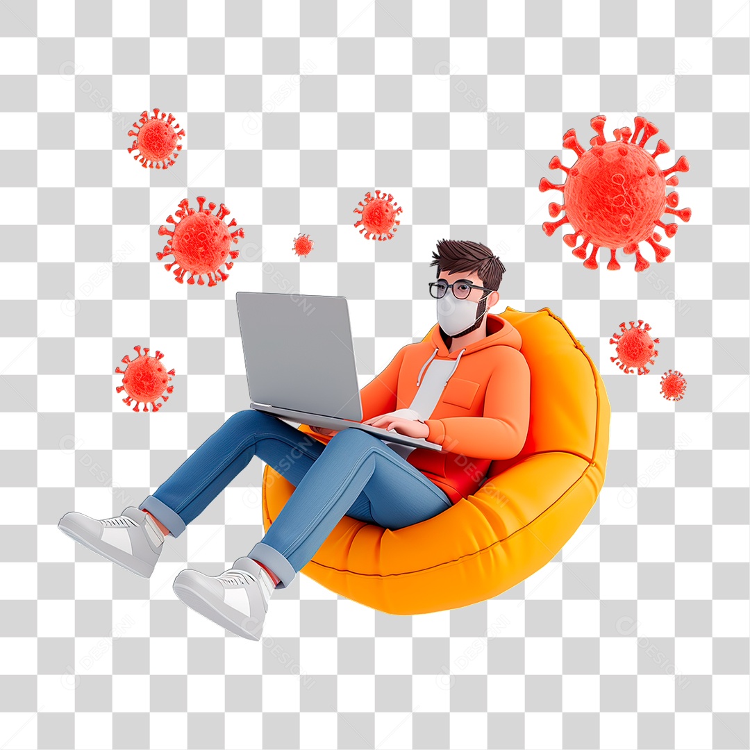 Homem com Laptop PNG Transparente