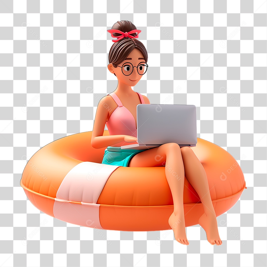 Mulher com Laptop PNG Transparente