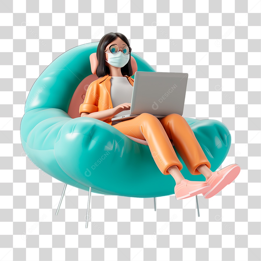 Mulher com Laptop PNG Transparente