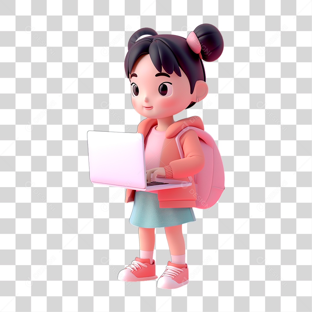 Menina com Laptop PNG Transparente