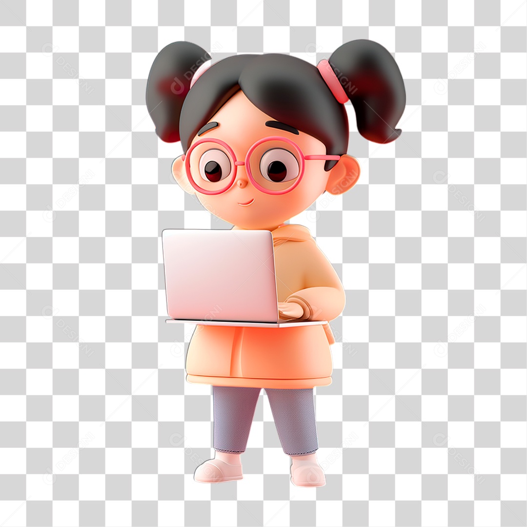 Menina com Laptop PNG Transparente
