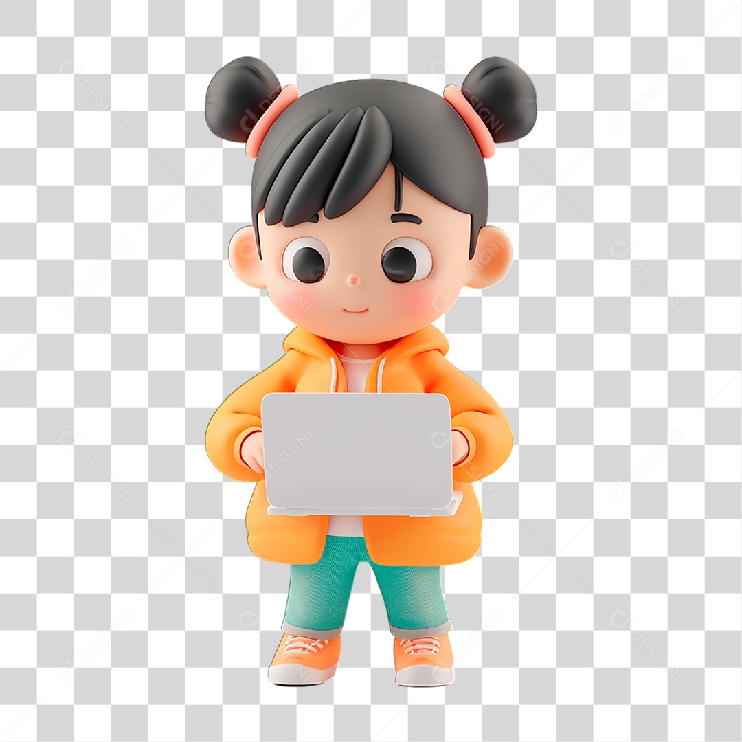 Menina com Laptop PNG Transparente