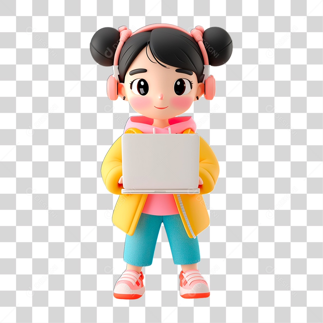 Menina com Laptop PNG Transparente