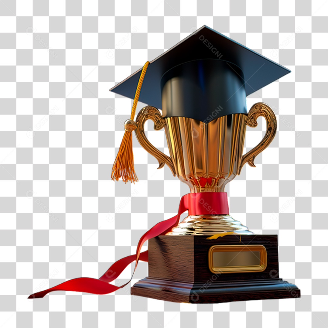 Chapéu de Formatura no Troféu PNG Transparente
