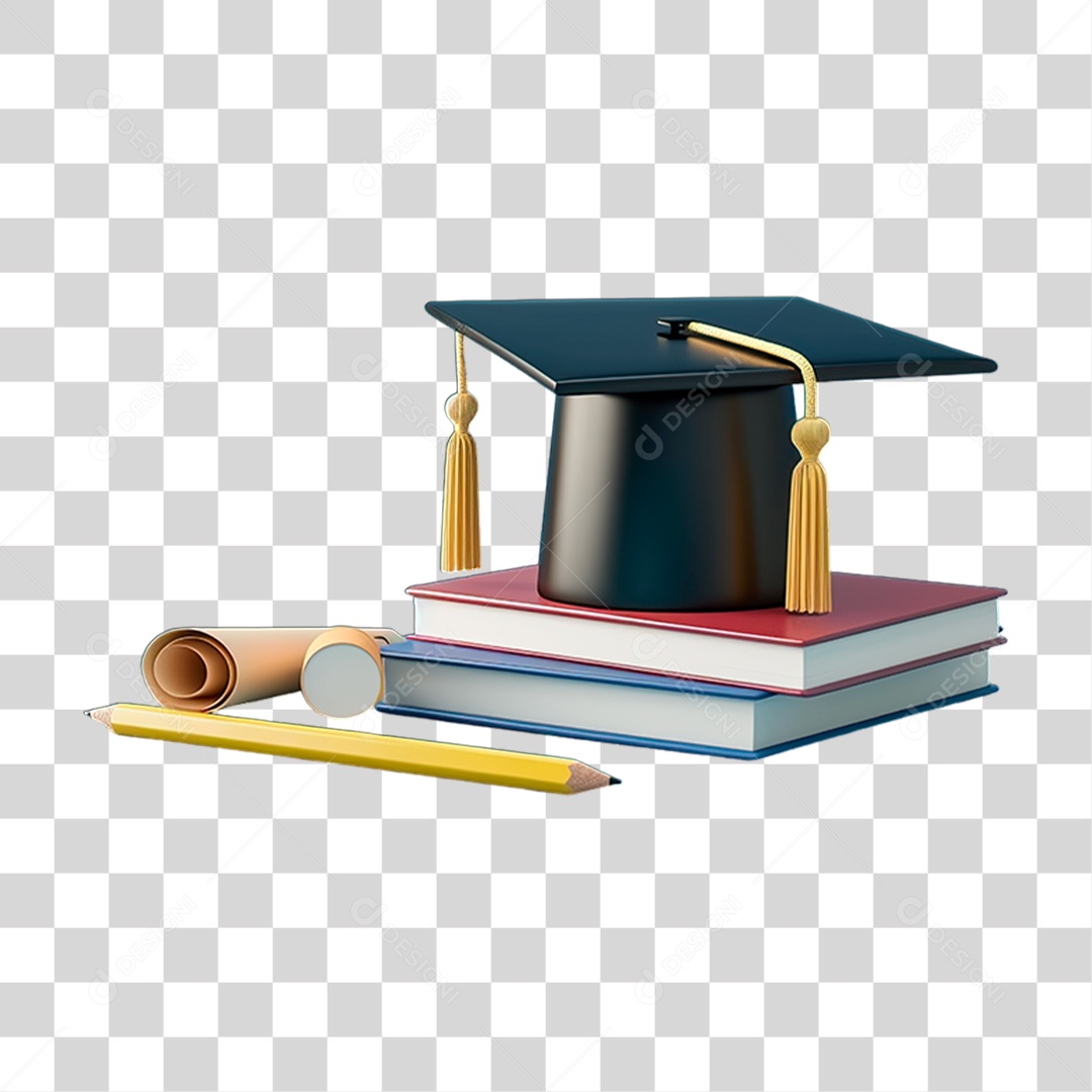 Livros Lápis com Chapéu Formatura PNG Transparente