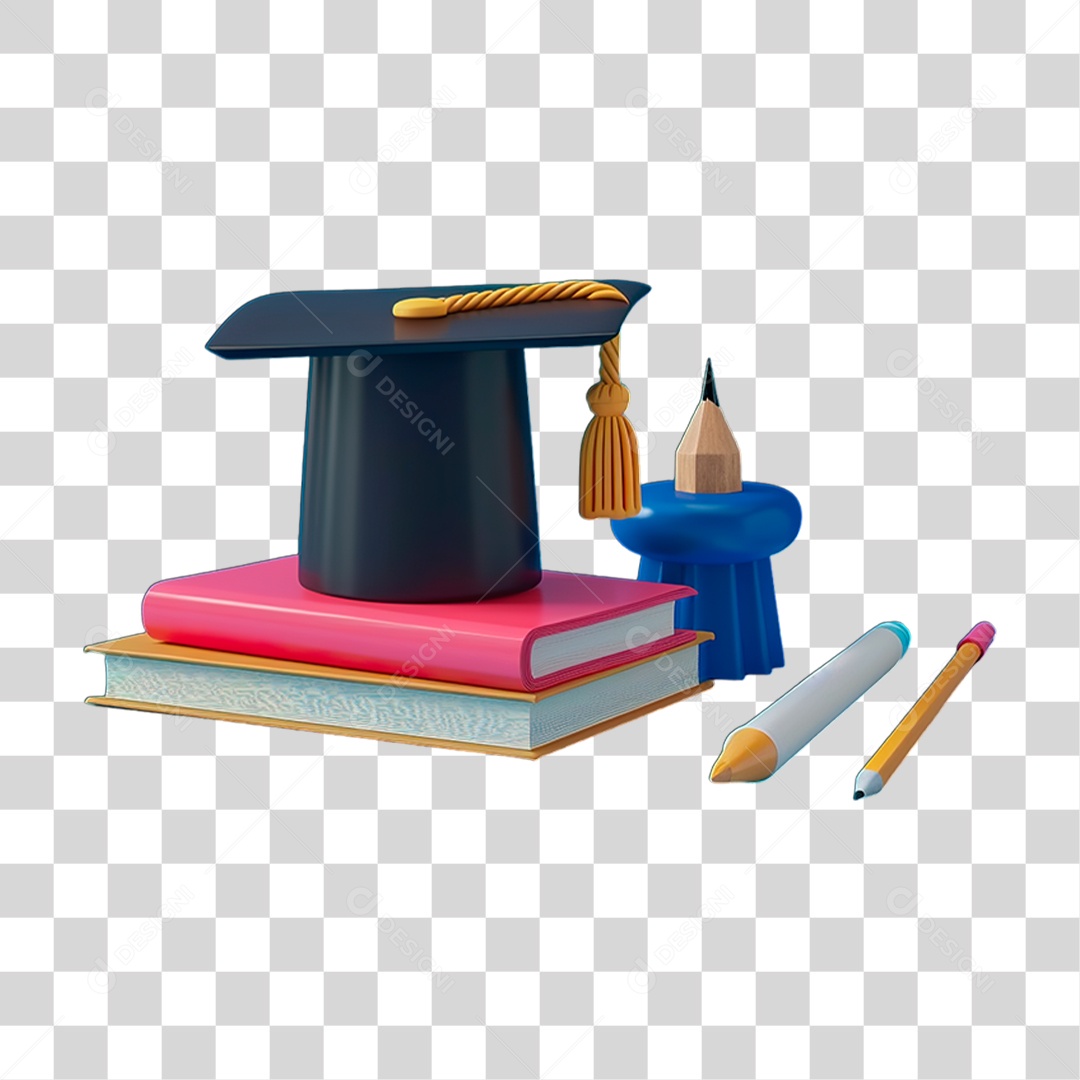 Livros Lápis com Chapéu Formatura PNG Transparente