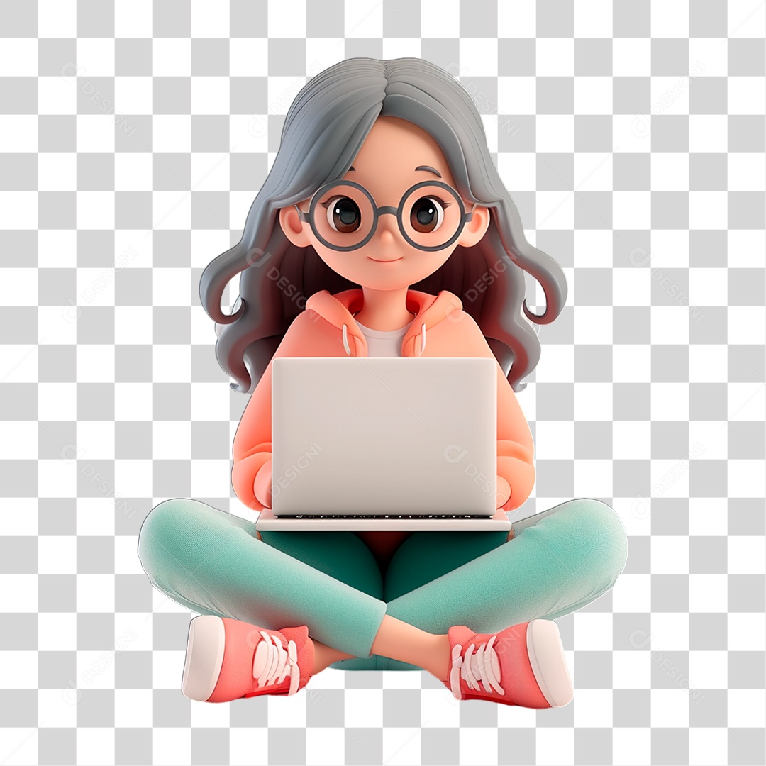 Menina Sentada Com Laptop PNG Transparente