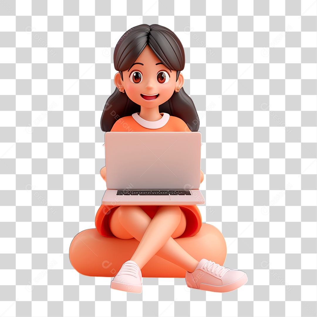 Menina Sentada Com Laptop PNG Transparente