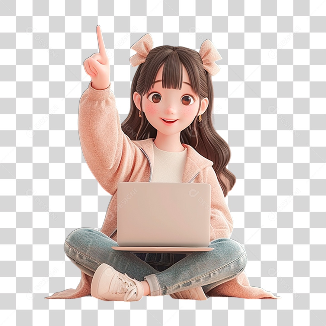 Menina Sentada Com Laptop PNG Transparente