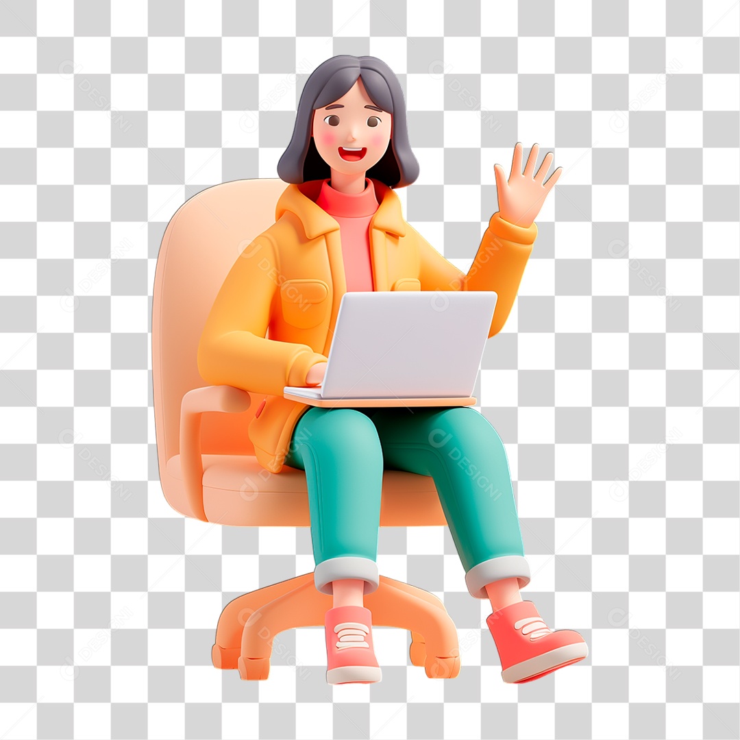 Mulher com Laptop PNG Transparente