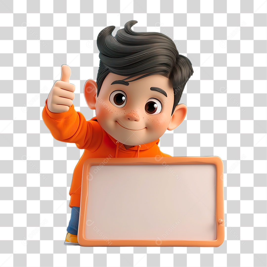 Menino Segurando Quadro PNG Transparente